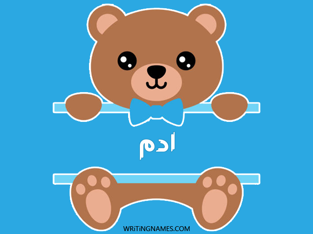 إسم آدم مكتوب على صور دبدوب مزخرف بالعربي