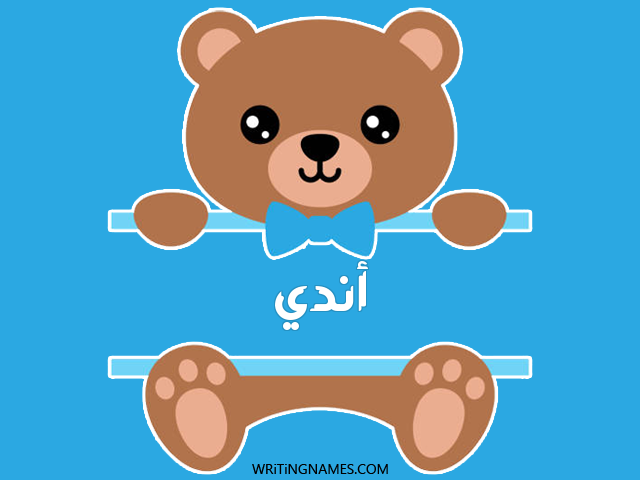 إسم أندي مكتوب على صور دبدوب مزخرف بالعربي
