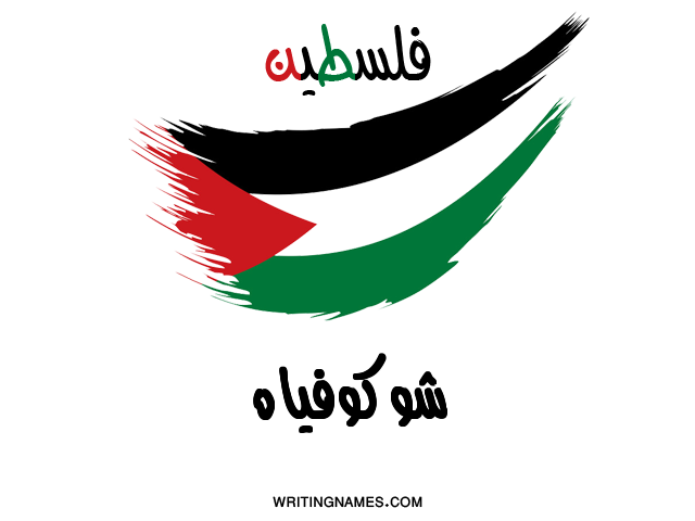 إسم شوكوفياه مكتوب على صور علم فلسطين مزخرف بالعربي