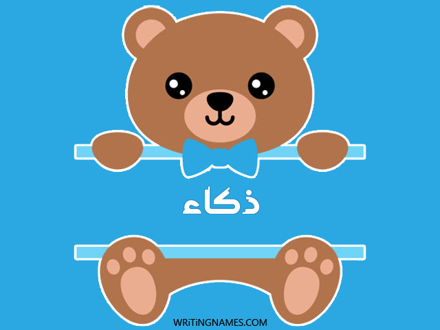 إسم ذكاء مكتوب على صور دبدوب مزخرف بالعربي
