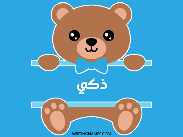 إسم ذكي مكتوب على صور دبدوب مزخرف بالعربي