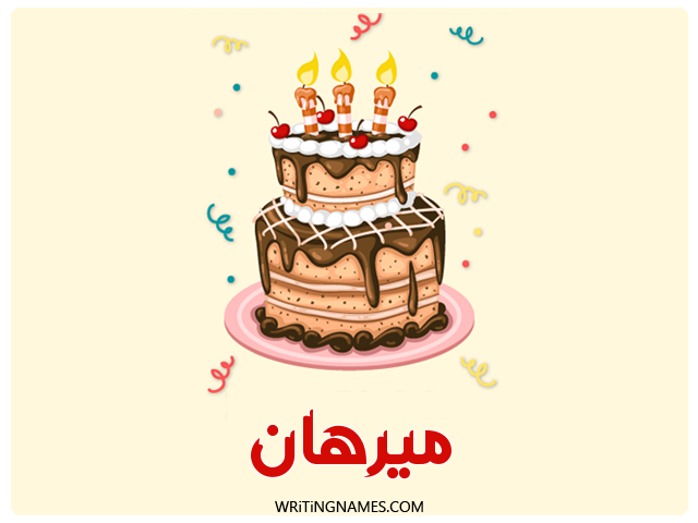 إسم ميرهان مكتوب على صور كعكة عيد ميلاد مزخرف بالعربي