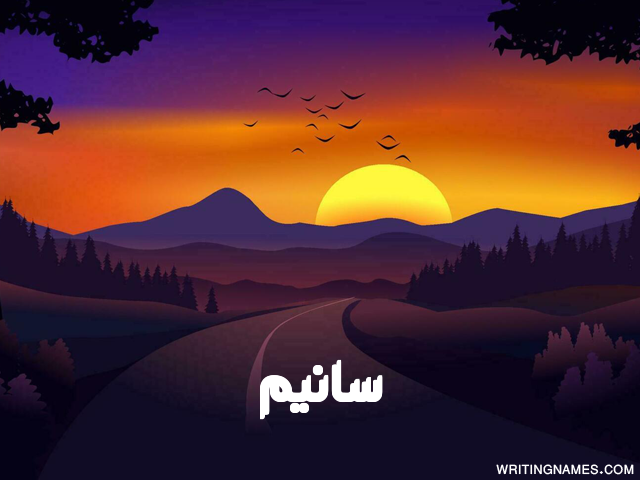إسم سانيم مكتوب على صور غروب الشمس مزخرف بالعربي