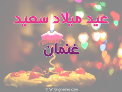 إسم غنمان مكتوب على صور عيد ميلاد سعيد مزخرف بالعربي
