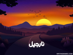 إسم نارجيل مكتوب على صور غروب الشمس مزخرف بالعربي